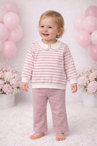 Superbaby Σετ Bymurat με ριγέ μπλούζα και άνετο μπεζ παντελόνι
