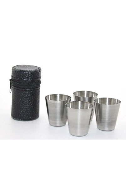 ZS DEMİR Deri Kılıflı 4'Lü Shot Bardak Seti