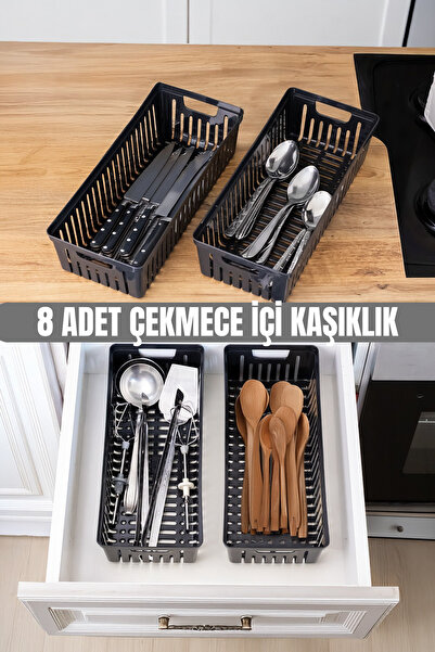 Metsar Home 8-Piece Black Kitchen Drawer Organizer – Spoon Fork Knife Organiz...