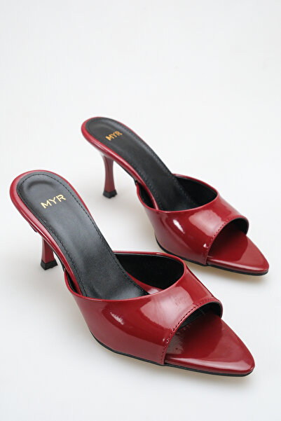 meyra'nın ayakkabıları Women's Pointed Toe Heeled Sandals Burgundy Patent Lea...