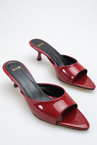 meyra'nın ayakkabıları Women's Pointed Toe Heeled Sandals Burgundy Patent Lea...