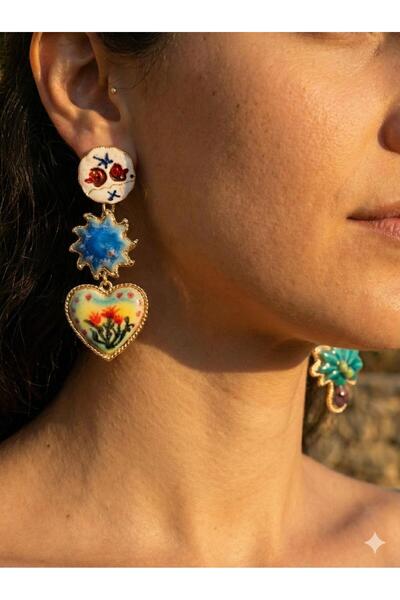 KARE ACCESORIES Marka Model Bohem Nazar&Doğa Figürlü Asimetrik Küpe