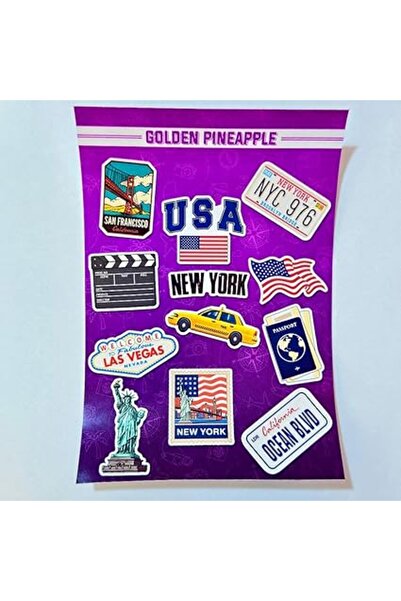 golden pineapple American Travel Stickers Set