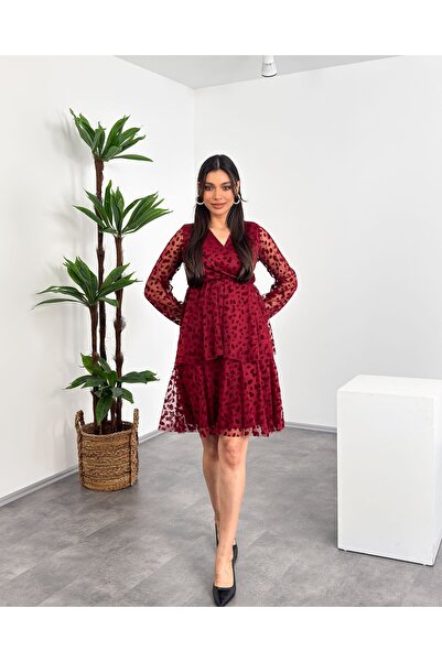 Mialora Elastic Waist Double Breasted Collar Long Sleeve Short Layered Dress