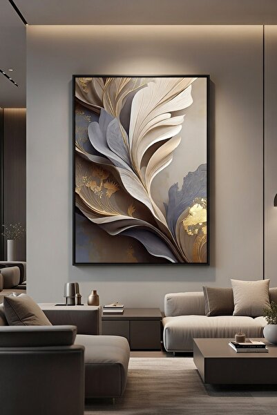 hollywest Lüks Bej & Gri Soyut Duvar Sanatı | Modern Çerçeveli Tablo