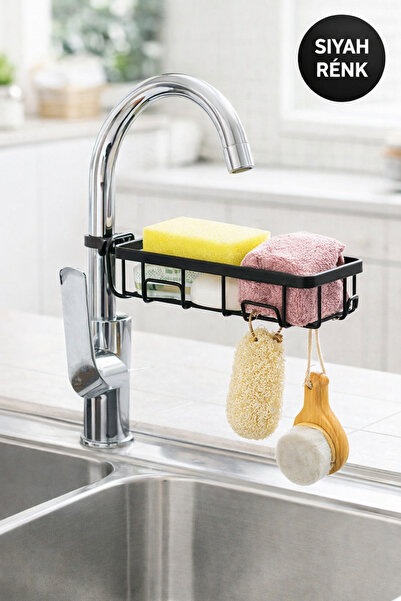 TOYFEST Crni držač za sunđer, dozator sapuna pričvršćen za slavinu | Viseći o...