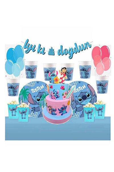 Butik Stitch Doğum Günü Seti lüx 16 Kişilik stitch bardak tabak stitch maket ...