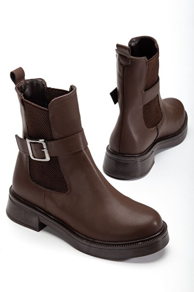 Zerenyus Exİn-02-2004 حذاء نسائي يومي مطاطي بني اللون مع إكسسوارات مشبكية فاخرة