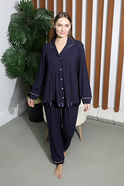 LadyMina Pijama Navy Blue Maternity Long Sleeve Pajama Set