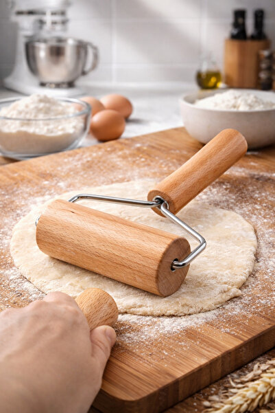 Alvin Ahşap Mini Merdane – Tek Saplı Hamur Açma Silindiri | Pratik ve Doğal