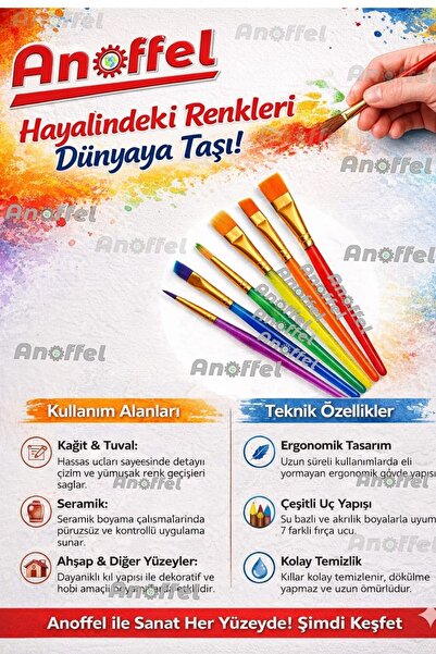 Anoffel Fırça Seti 6 Lı Kısa Sap Çocuk Resim Fırçası 1 Paket Suluboya Akrilik...