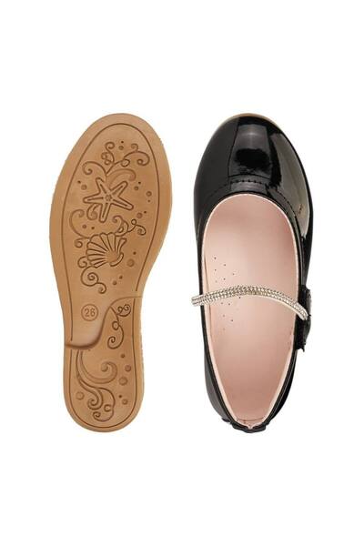 TR Orthopedic Pad Sole Heart Detailed Girls' Black Ballerinas