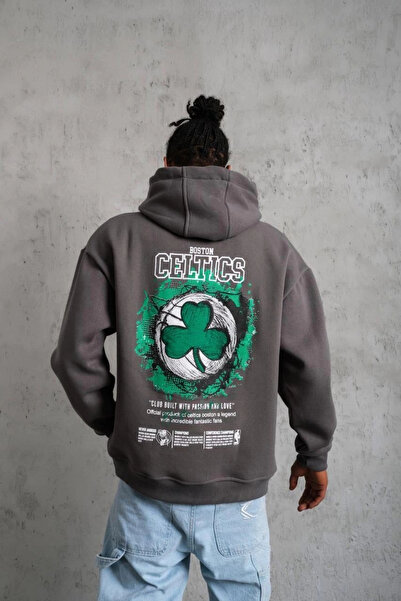 beybunn Printed Hooded and Cord Drawstring Sweat - Gray