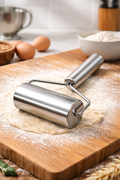 Alvin Paslanmaz Çelik Mini Merdane – Ergonomik Saplı Hamur Açma Silindiri