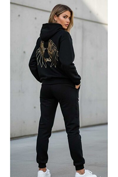 DİVİN Women's Printed Oversized Sweatshirt - Sweatpants 2-Piece Set