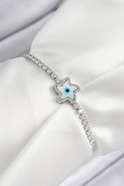 Epilons سوار نسائي من النحاس والزركون بحجر العين النجمي موديل فضي اللون - TJ-...