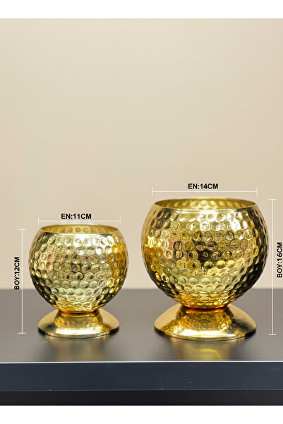 VAZO DEKOR Gold Dövme Metal Vazo & Dekoratif Obje Seti 2'li El İşçiliği GOLD ...