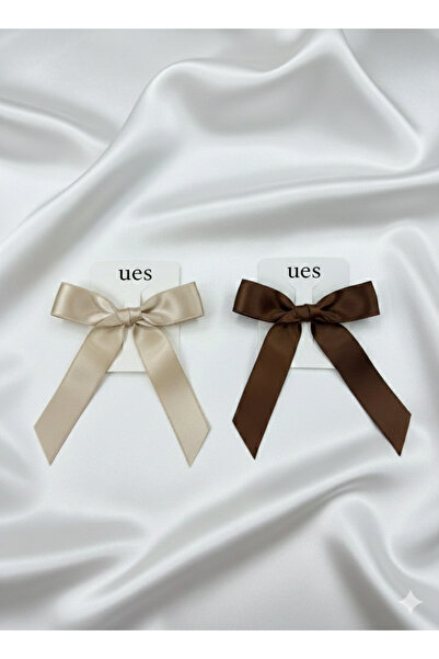 ues Set de 2 agrafe de păr pentru fete, crem și maro, cu fundiță