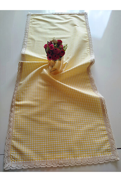 denizli hatırası Vintage Renkli Pöti Kareli Otantik Güpürlü 50x120 cm runner