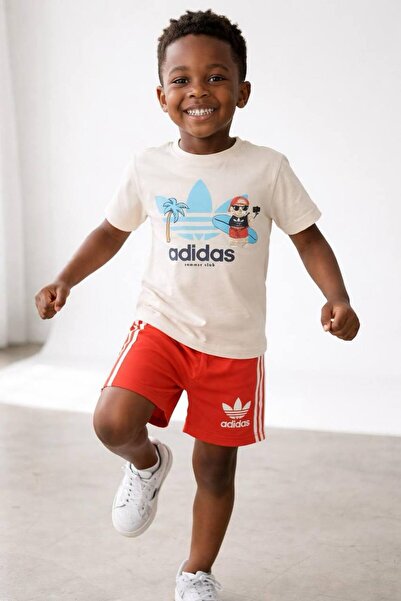 NOBLEKIDS Capybara Embroidered Summer Unisex Set – Red, 100% Cotton, Ages 3–10