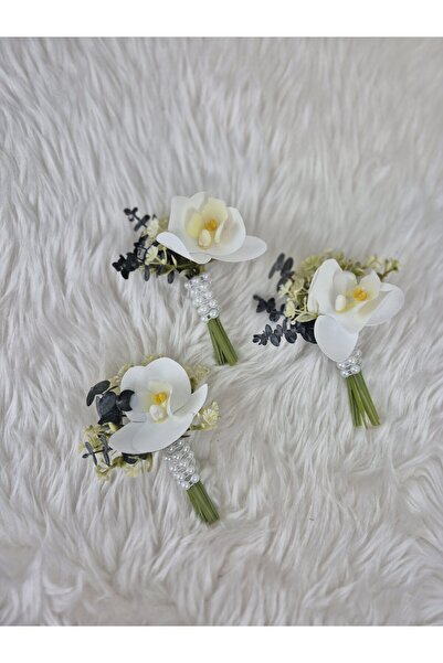 Buketlife Beyaz Orkideli damat yakaçiçeği