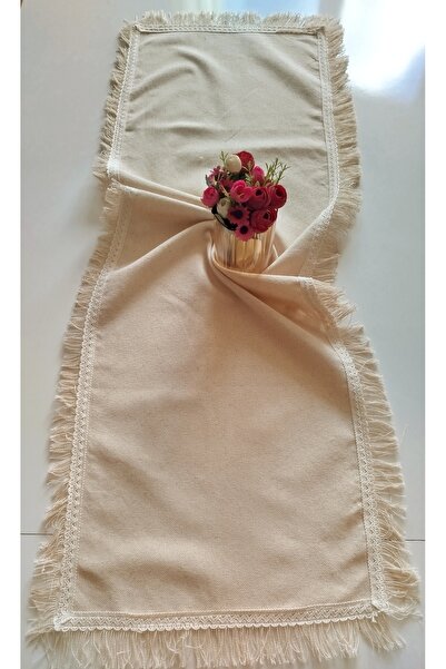 denizli hatırası Cendere Fringed 100% Cotton Natural Linen Fabric Runner with...