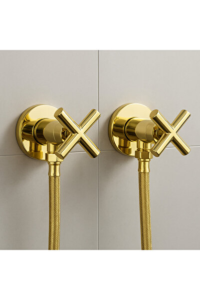 banyosepeti Cross Gold Double Bidet Faucet Set with Hose – Brass