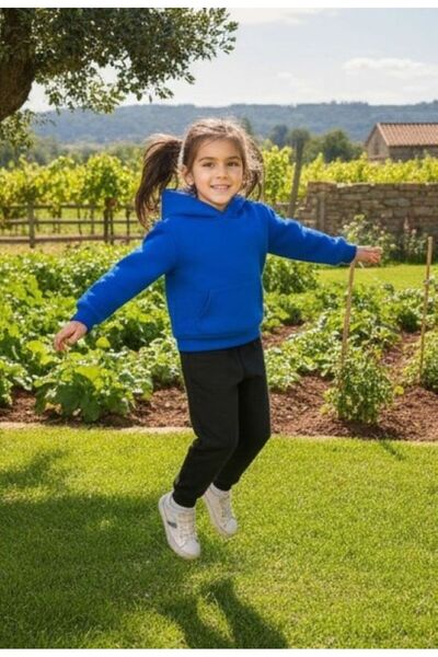 SPORTİVEA 100% памучна суитшърт с качулка и черни панталони за момичета - удо...