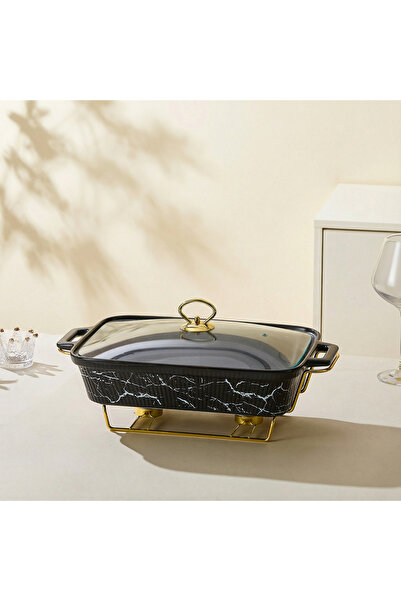 Malooki Tavă de cuptor Dreptunghiulară din Porțelan cu Suport Încălzitor și C...