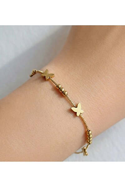 AccessoriesCınCık Stainless Steel Bracelet Gold Color Butterfly Women's Bracelet