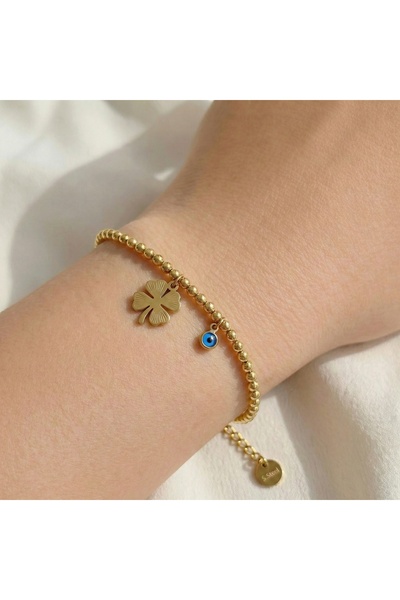 AccessoriesCınCık Stainless Steel Bracelet Gold Color Clover Detailed Women's...