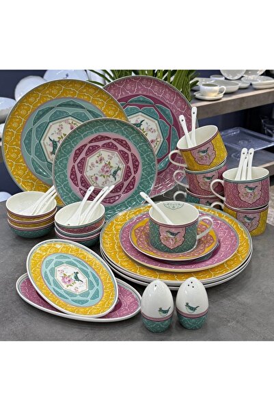 hediye ESTERHOMEDECOR 6 Kişilik 48 parça kuşlu porselen kahvaltı takımı
