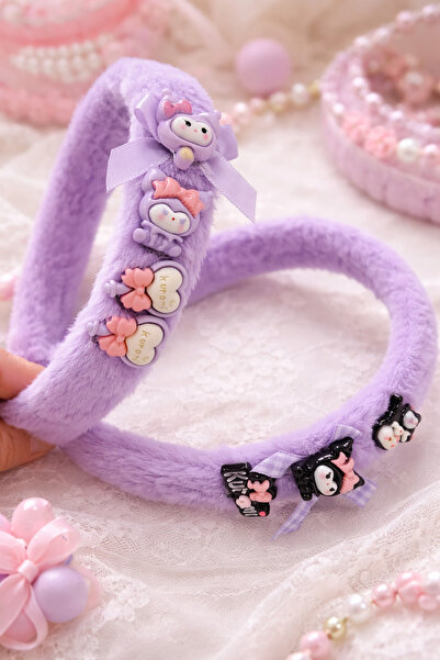 ALLYA MİNİ DRESS Kuromi Figürlü Fiyonk Detaylı Tüylü Peluş Taç