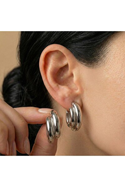 AccessoriesCınCık أقراط من الفولاذ باللون الفضي أقراط نسائية من الفولاذ المقا...