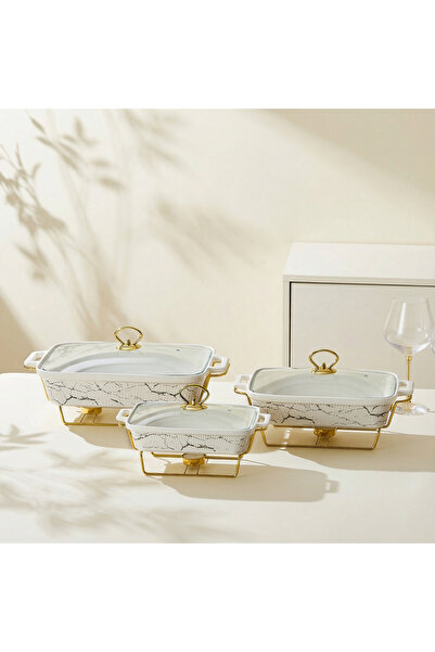 Malooki Rectangular Porcelain Baking Tray with Warming Rack and Lid, 26.5 cm ...