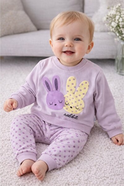 Pure Boutique Σετ 2 τεμαχίων για κορίτσι, λιλά με λαγουδάκια, μπλούζα με μακρ...