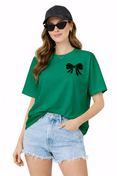 ArtYus Bowknot Printed Summer Themed Cotton Relaxed Fit Round Neck Unisex T-S...