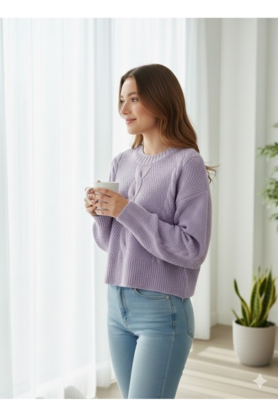 Sublime Butik Kadın Başak Modelli Bisiklet Yaka Kalın Triko Kazak Beli Lastik...