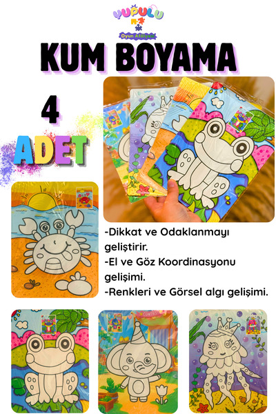 YUPULU Kum Boyama Seti Renkli Çizim 4 Adet (Kız-Erkek) A5 Boyutunda, Hediye P...