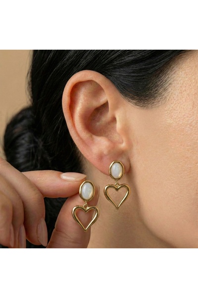 AccessoriesCınCık Steel Earrings Gold Color Pearl Heart Detailed Dangle Women...