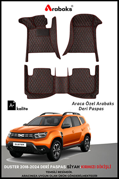 Arabaks Dacia Duster 2018–2024 8D Premium Deri Havuzlu Paspas Seti Siyah-Kırm...