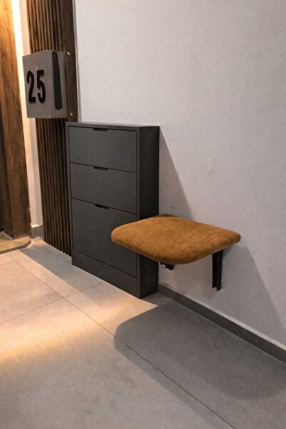 Rafadi Kapı Önü Dar Mekan Duvara Monte Katlanabilir Ayakkabılık Yanı Tabure M...