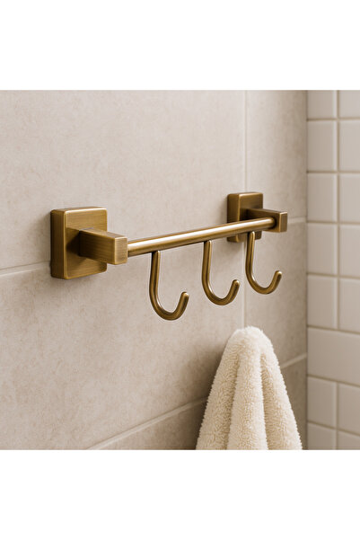 banyosepeti AntiqueLine Antik 3 Kancalı Askı Barı – Mat Eskitme Pirinç, Duvar...