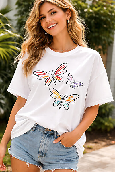 ArtYus Butterflies Printed Cotton Relaxed Fit Round Neck Unisex T-Shirt