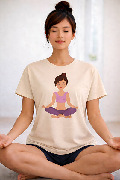 ArtYus Yoga Character Printed Summer Themed Cotton Relaxed Fit Round Neck Uni...