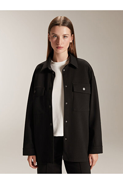 LC Waikiki Lcw Modest Black Oversize Women's Shirt Jacket