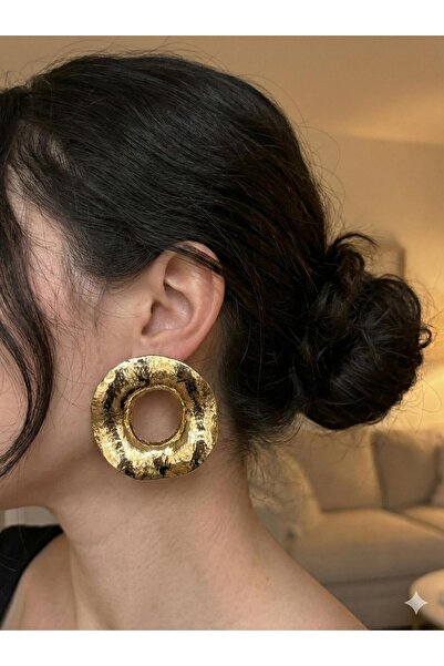 KARE ACCESORIES Gold Renk Halka Formlu Dokulu Küpe