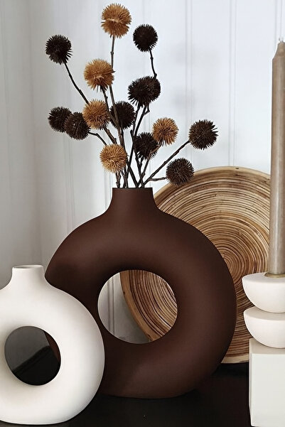 Lui Tasarım Coffee Color and Cream Color XXL Size Ceramic 2-Piece Ring Vase S...