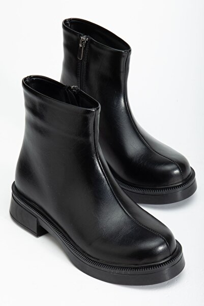 Zerenyus Exi̇n-02-3033 Premium Black Wrinkled Patent Leather Zippered Daily W...