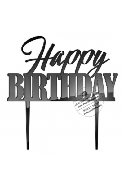 Decoratiuni Dulci Topper Happy Birthday model HalBer - Negru